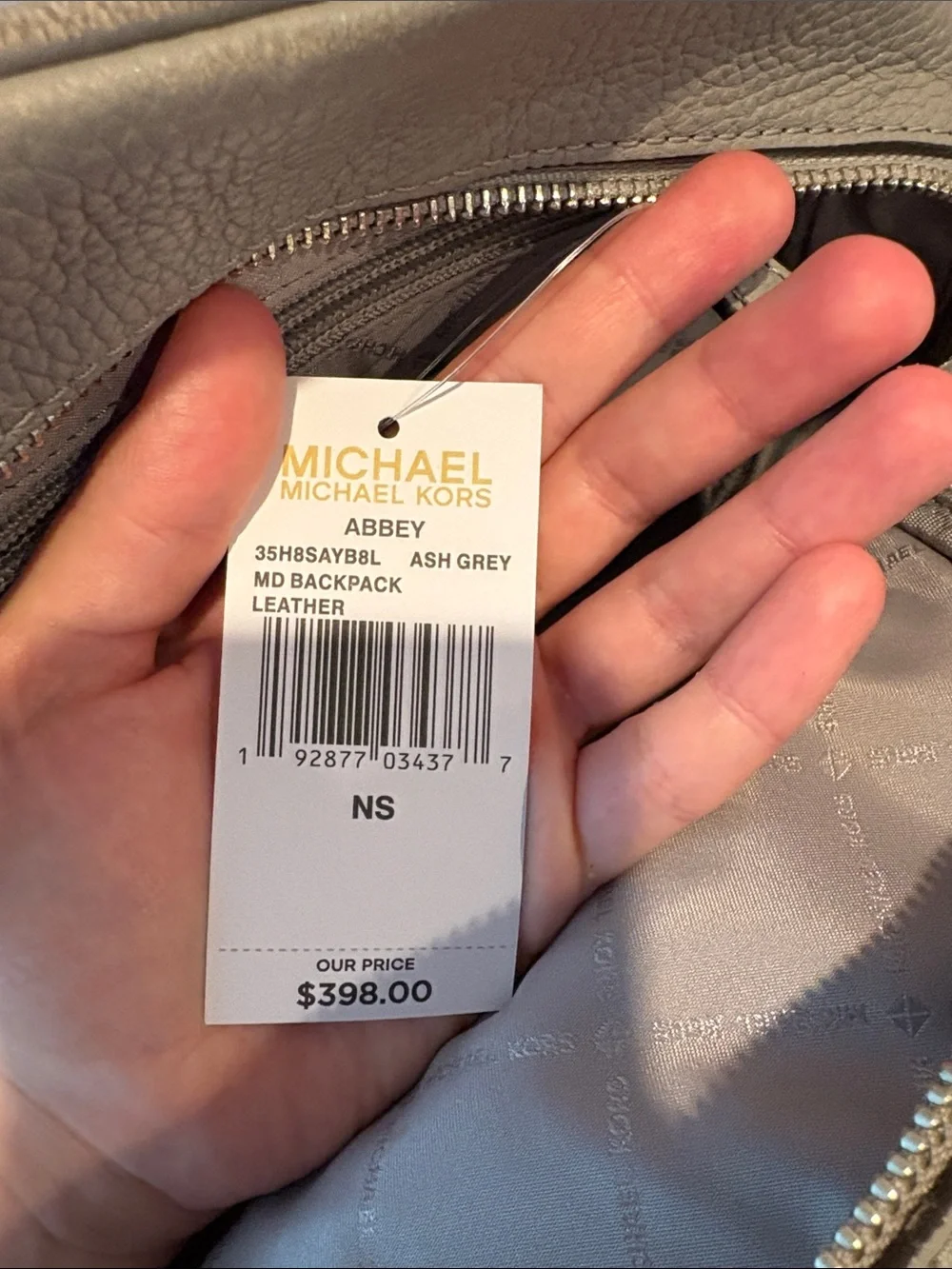 Michael Kors Pebbled grey Leather Studded Backpack